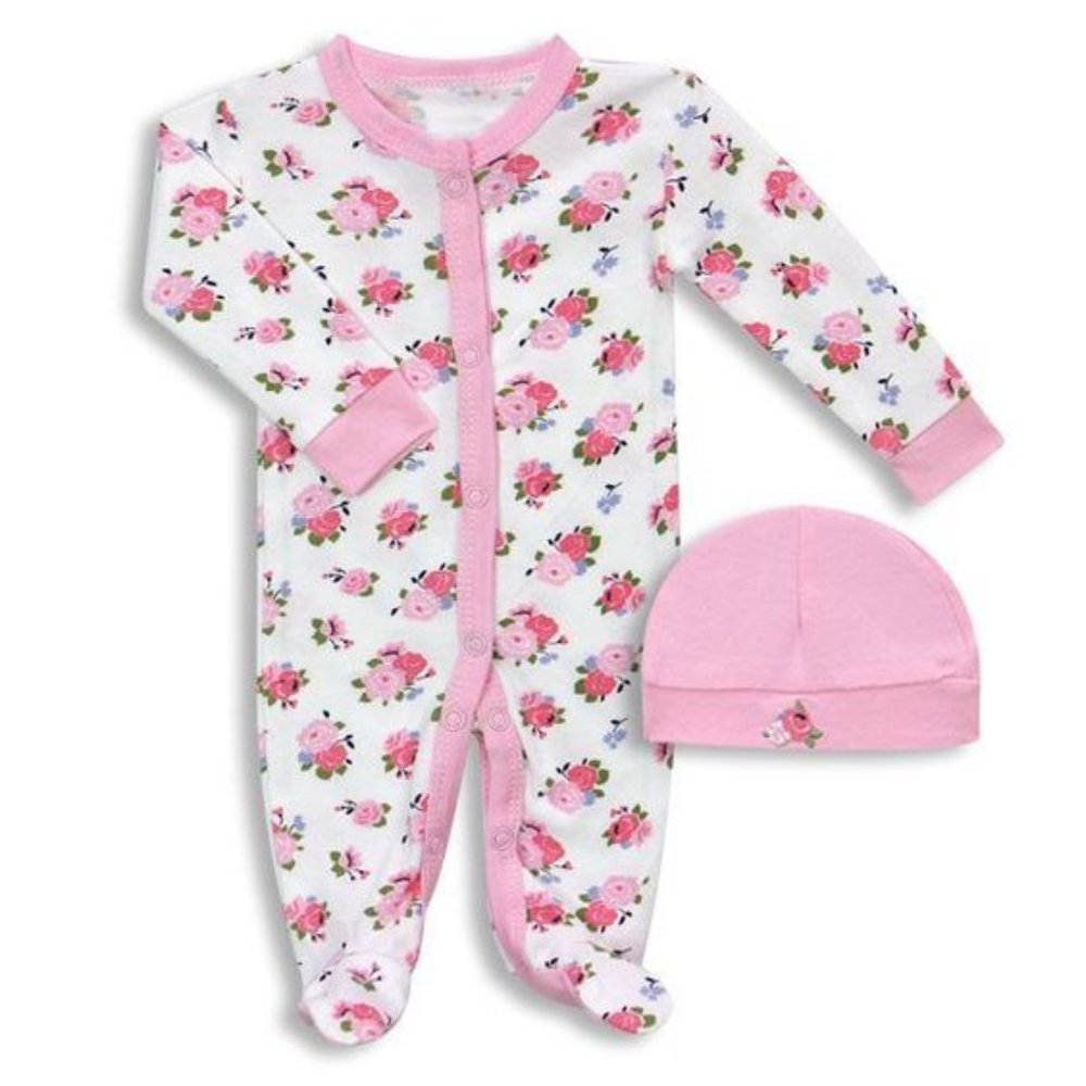 Preemie Sleep 'N' Play and Hat Set - Pink Floral